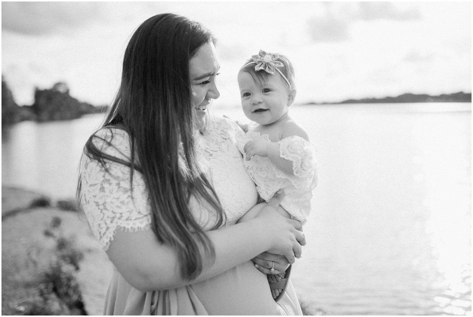 black and white portrait of mother and daughter