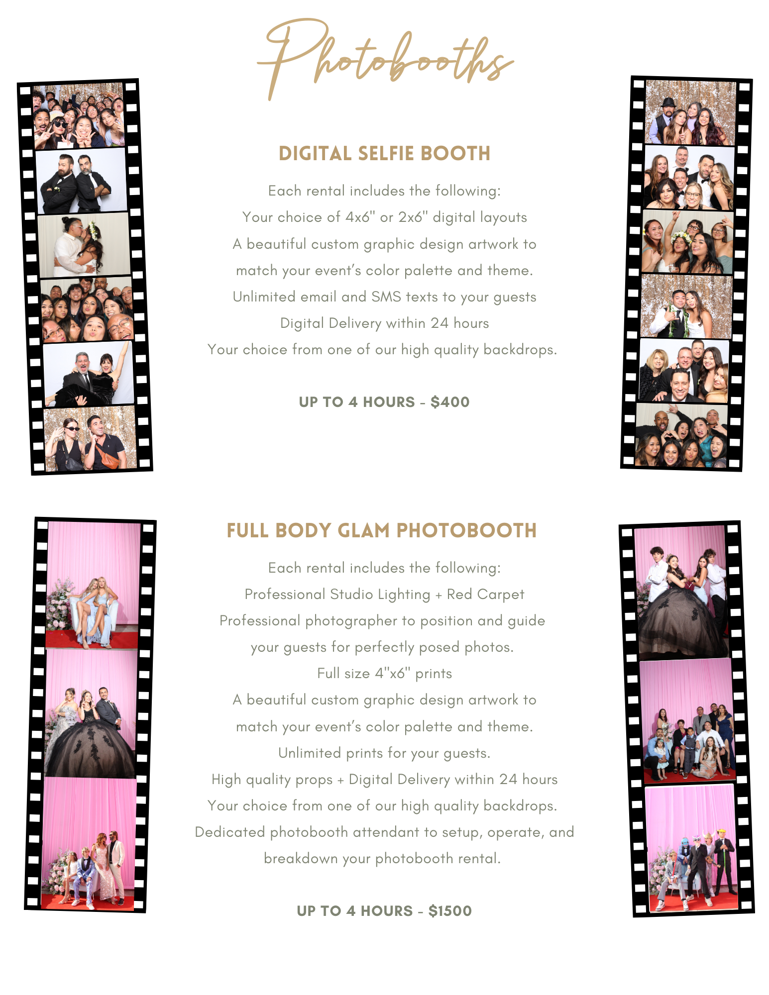 Full body glam photobooth and digital only selfie booth