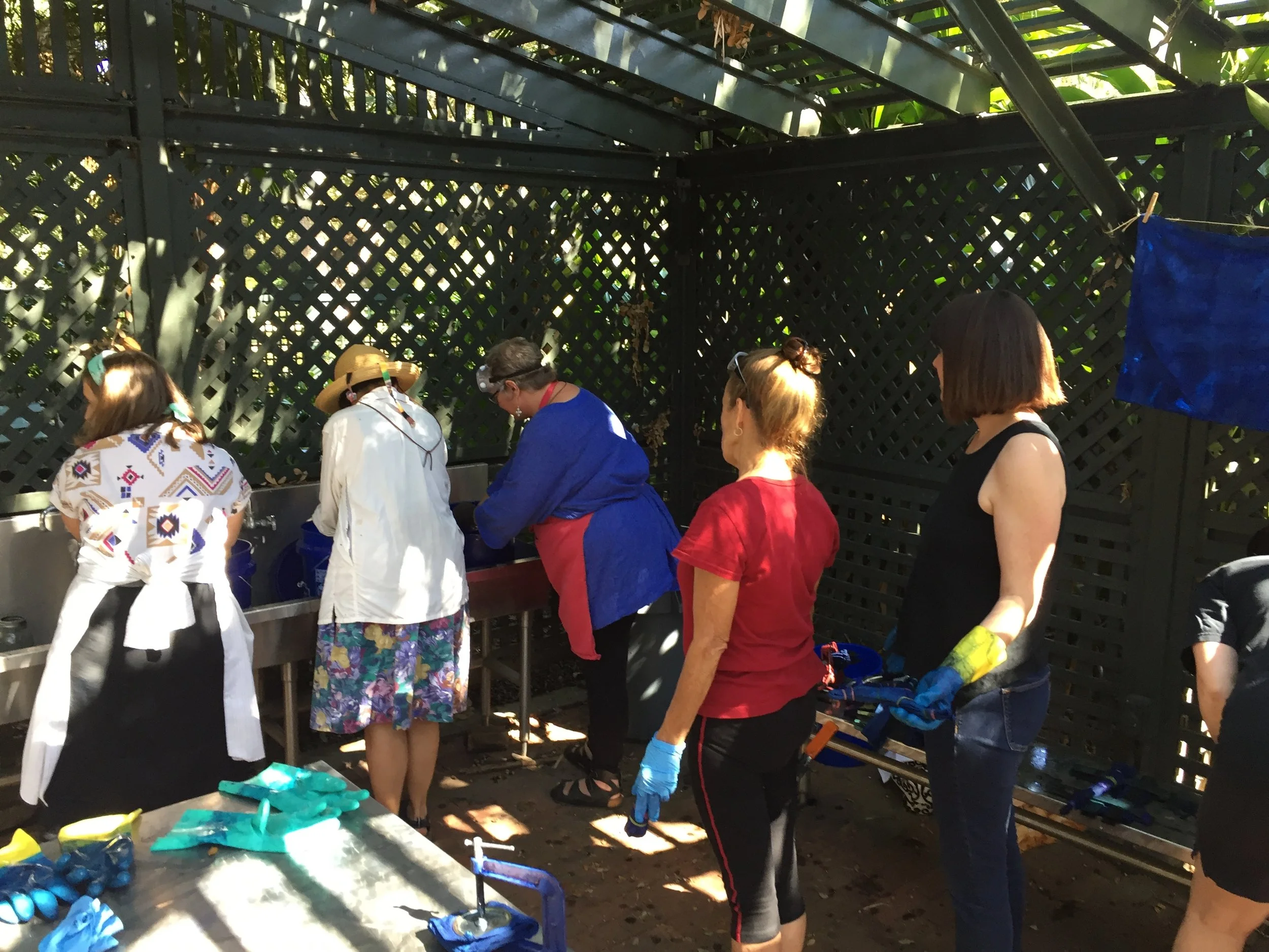Participants waiting patiently for their turn at the dye vats. 