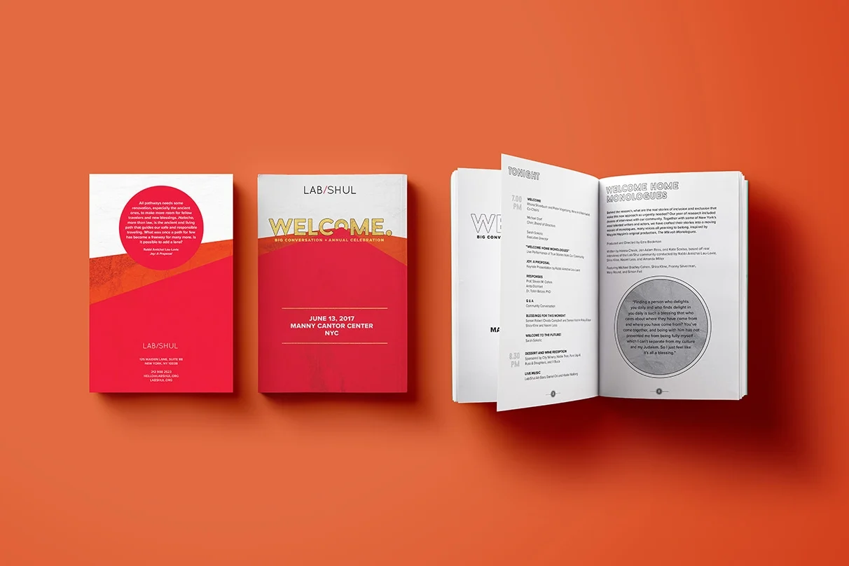 Designed the Visual Identity for Lab/Shul's Annual Fundraiser Gala along with a series of printed materials.