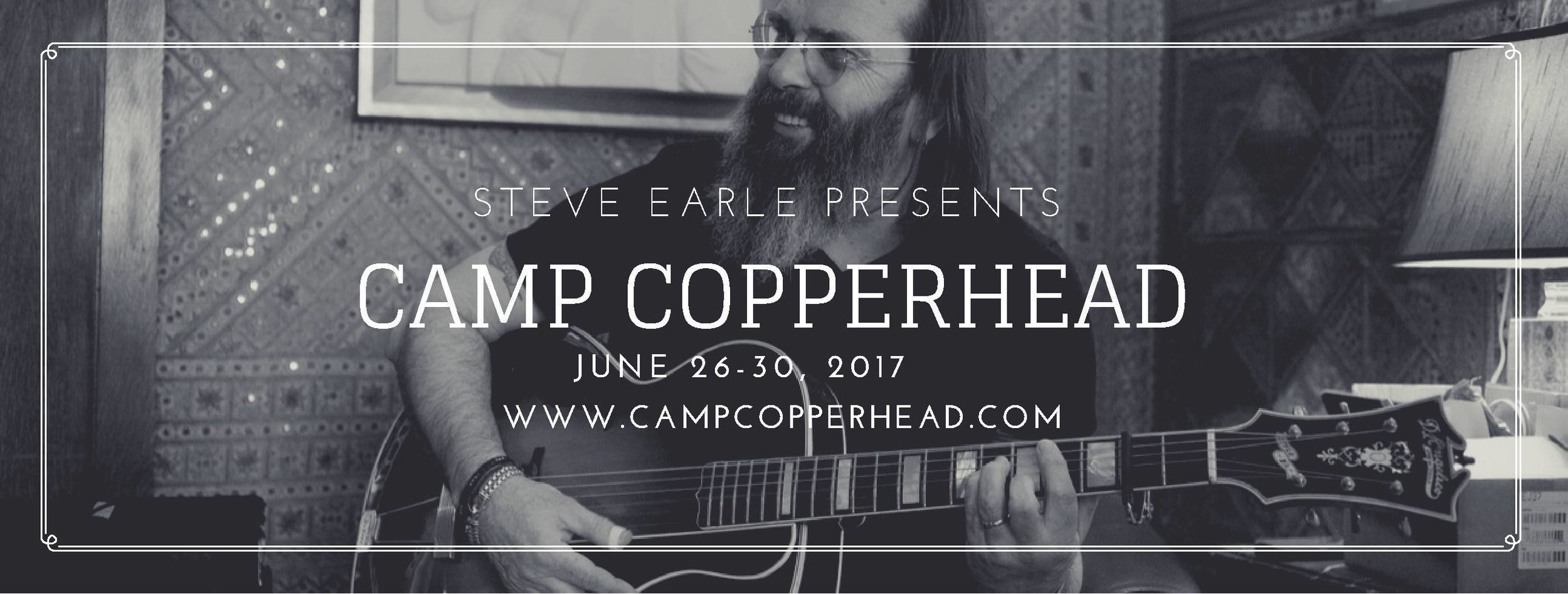 Enter at the email below to win a ticket to Steve Earle's Camp Copperhead at Full Moon Resort in Big Indian, NY June 26-30, 2017. Three winners will be chosen to receive a complimentary ticket for four days and nights of singing and songwriting, led by Steve, with special guests Jackie Greene and Dar Williams. To enter, send a video, mp3, or lyrics of one of your original songs to campcopperheadcontest@gmail.com . Please be sure to include your name, age, and where you live. Entries will be considered between May 24th - June 5th, 2017. The ticket includes all camp activities, performances, lodging in a shared room with one roommate, a shared-hall bath and all meals. ***Transportation is NOT included. Participants must be 18+ years of age and have their own travel accommodations to and from the camp