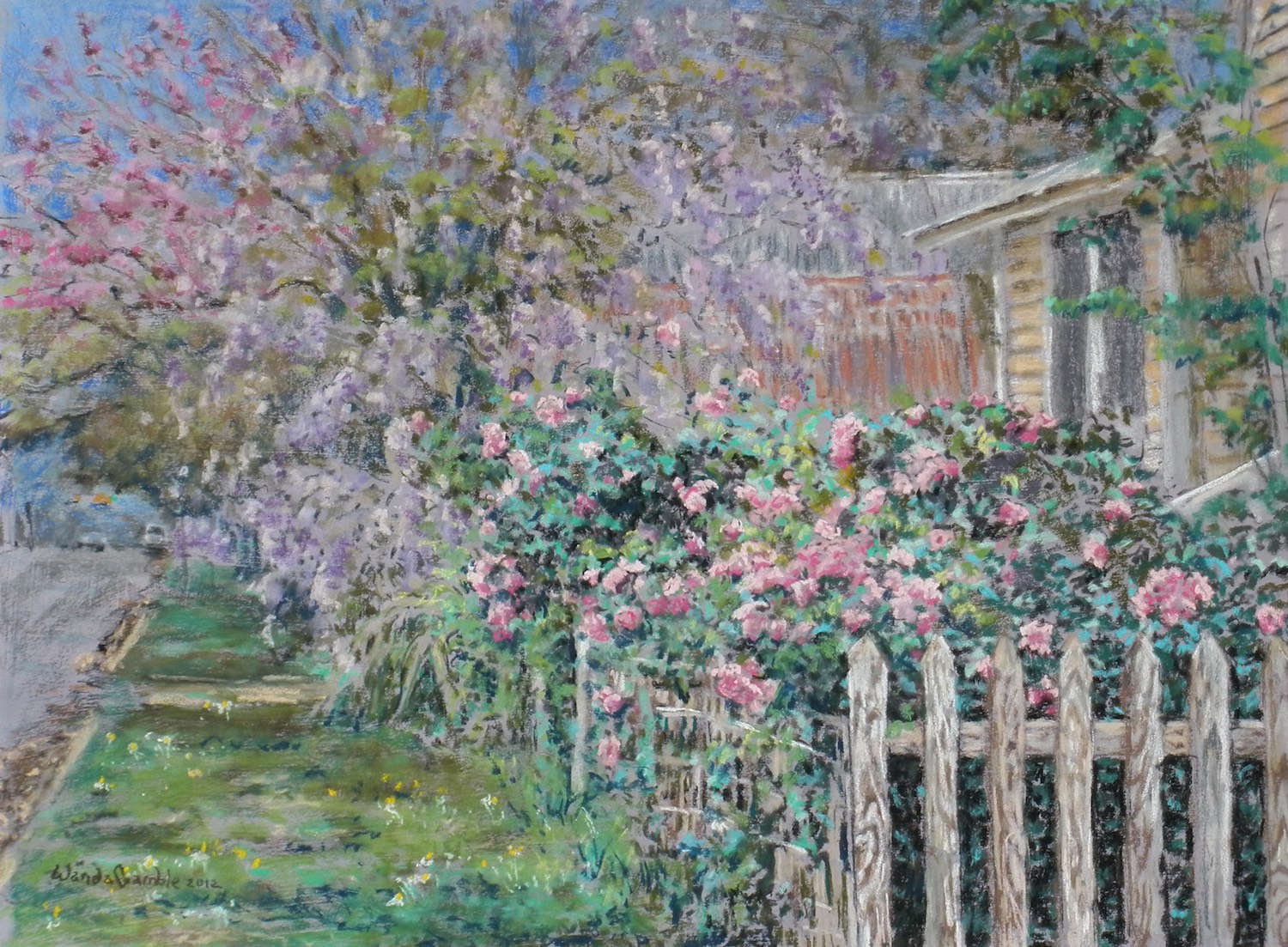 Old Blush On A Picket Fence, 15.5" x 19.5"
