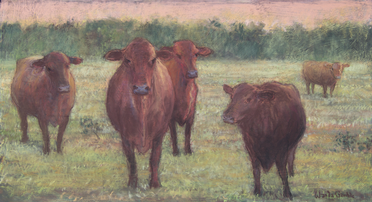 Red Cows At Dusk, 17" x 31"