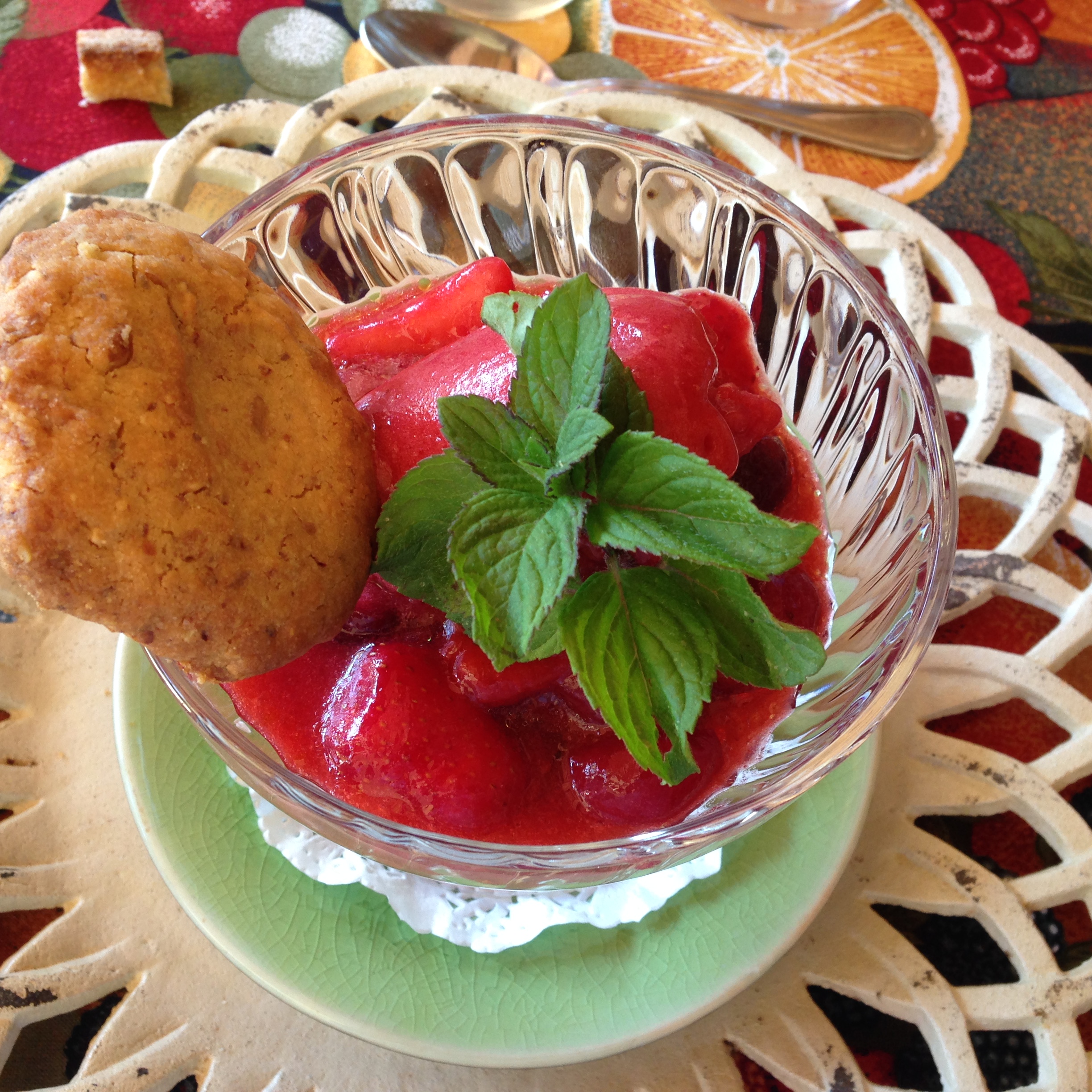 Fresh Strawberry Sorbet With Rustic Almond & Walnut Cookie