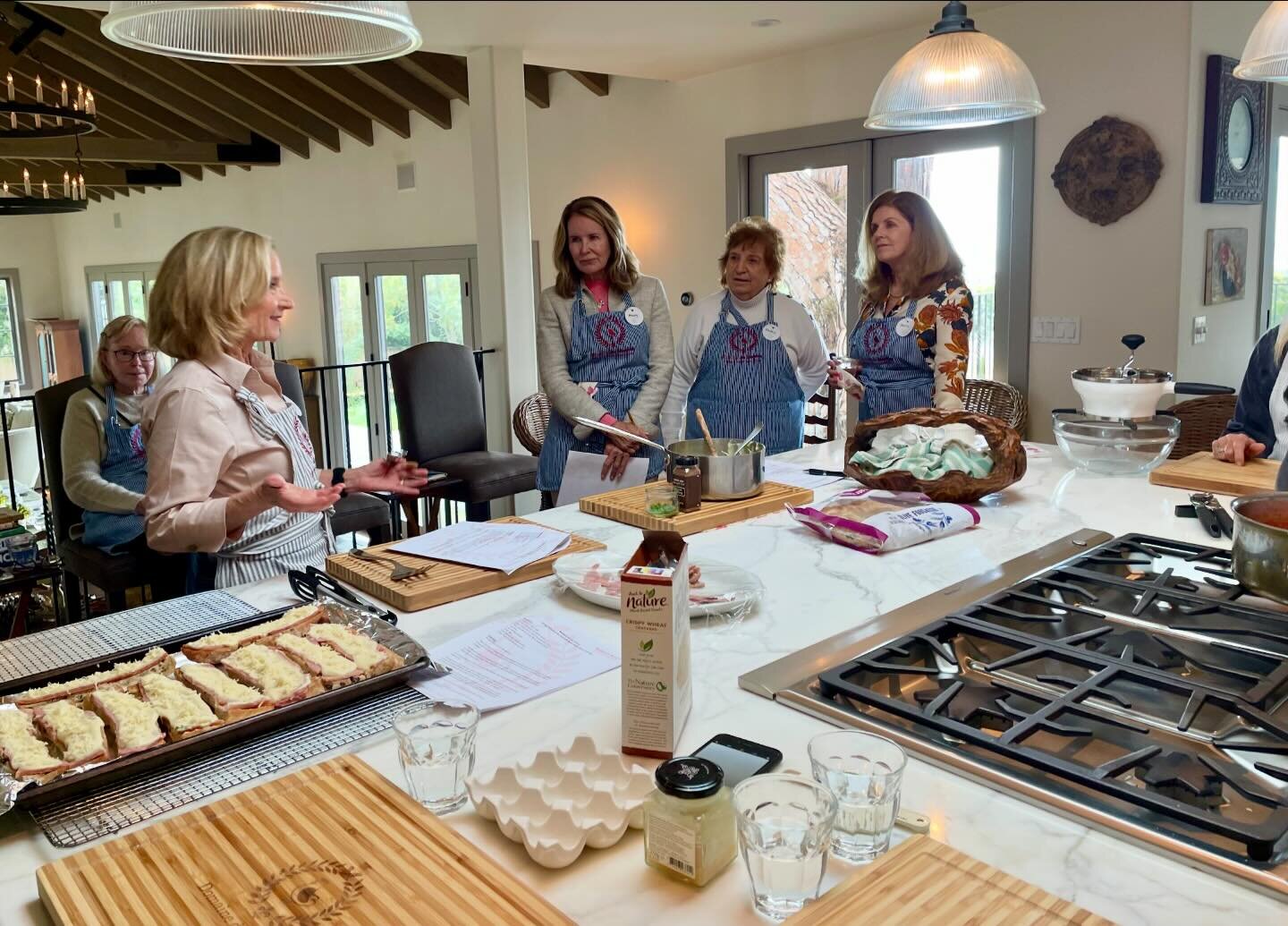 A glimpse into my latest #cookingclass here at #domainedemanion with enthusiastic #students. #menu was #truffle #tomato bisque, croque-monsieur #tartines, #redbutterlettuce with #vinaigrette, and #lemon #madeleines with a #dollop of lemon curd, #crem