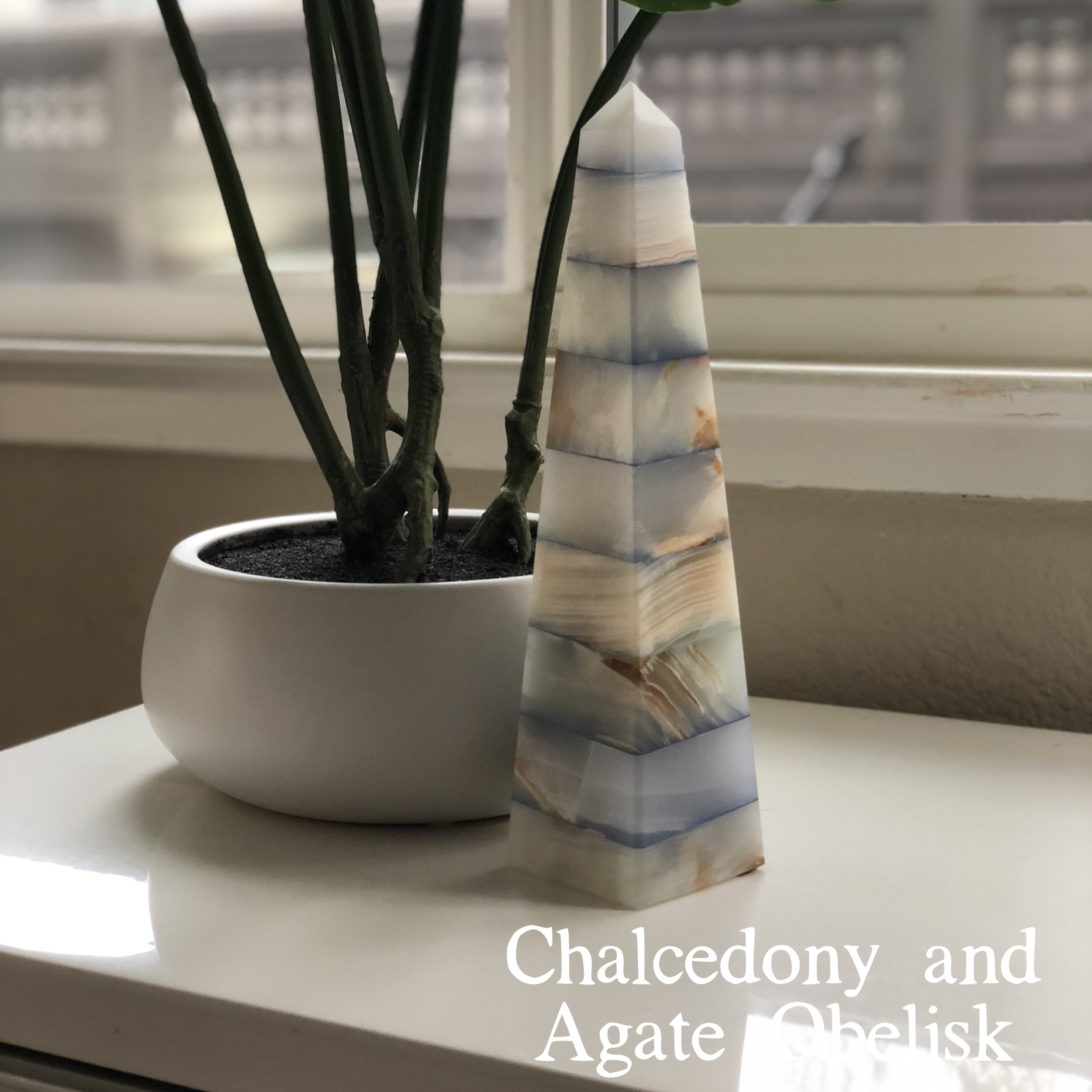   Chalcedony &amp; Agate Obelisk ($10.00) :&nbsp; In a strange turn of events, I found my statement piece crystal at Ross on accident last night, after the expo, for $10.00.&nbsp; Heck, yes.&nbsp; Chalcedony is the stone of communication (related to 