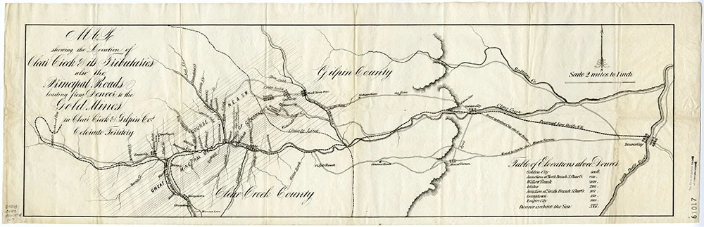 Scan #30001402, History Colorado (subsequent use requires written permission from History Colorado). This map shows the Apex Toll Road merging with the Mt. Vernon Toll Road at Genesee.