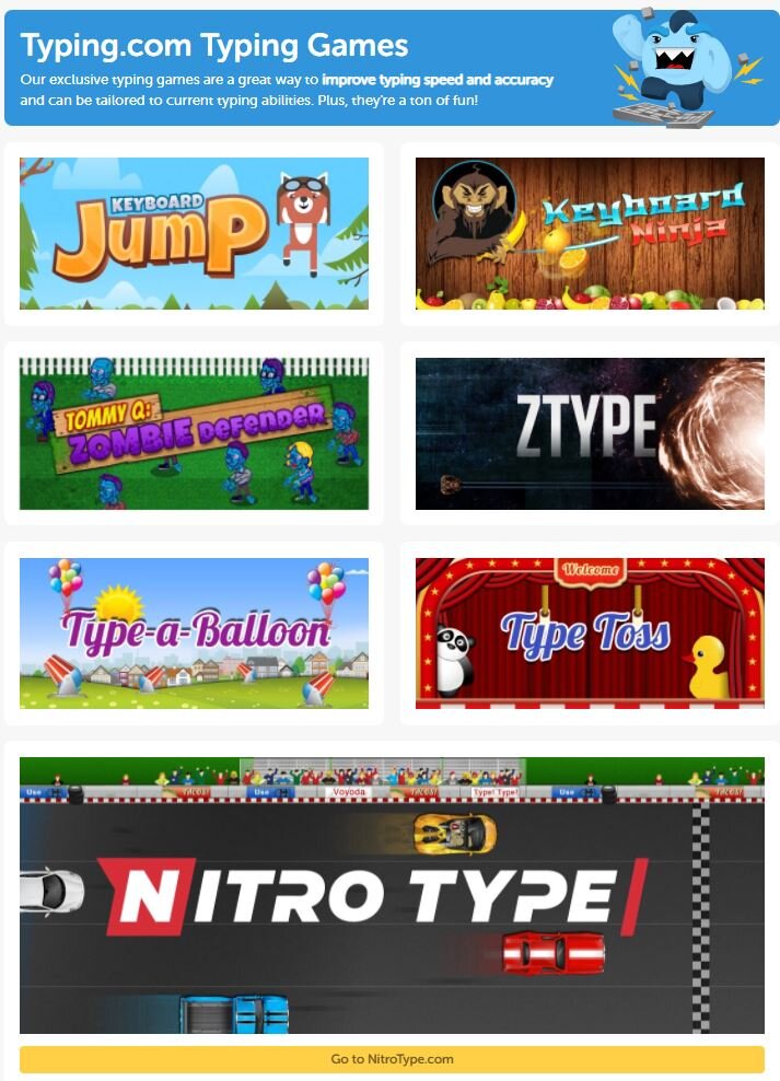 Select a free typing game to play online