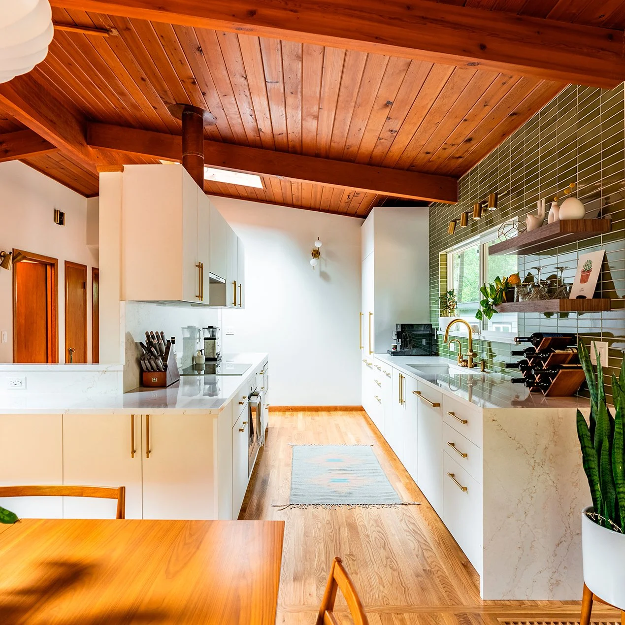CONTINUING MID-CENTURY WARMTH THROUGH TO THE KITCHEN
