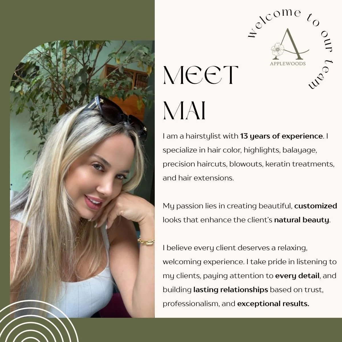 Welcome to the Applewoods Team Mai 💕 @beautyandme4