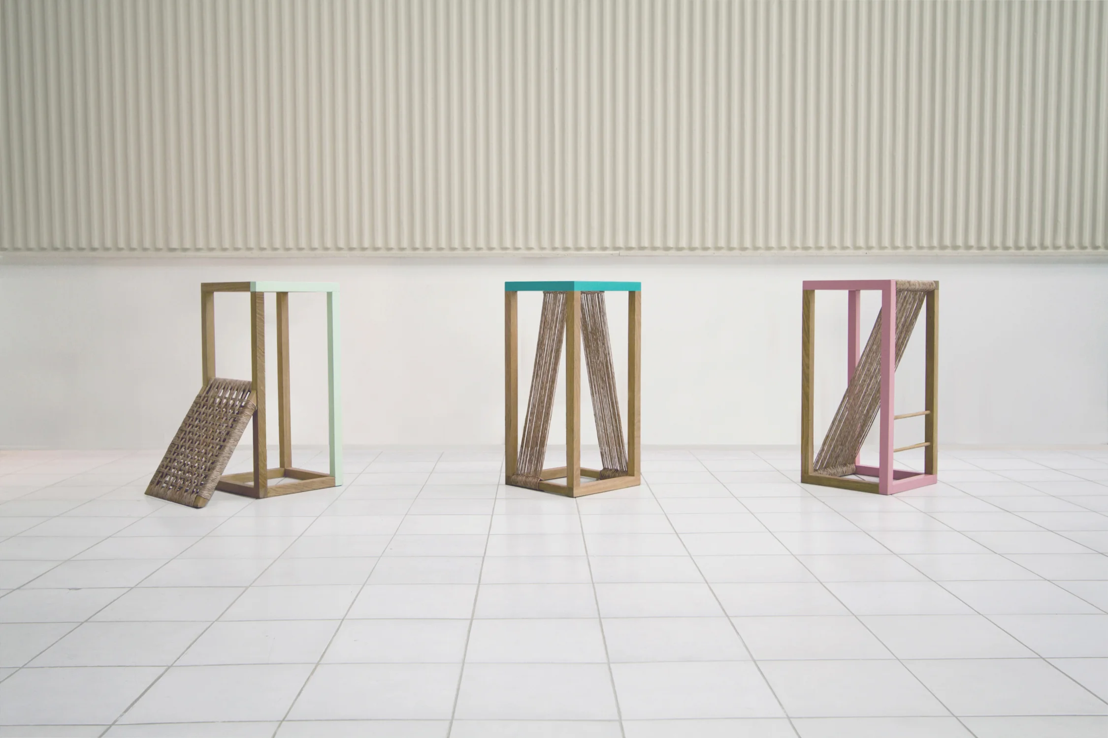 Pedernales, 2014 Oak wood, enamel and woven Palm leaves. 43x92x43 cm | each
