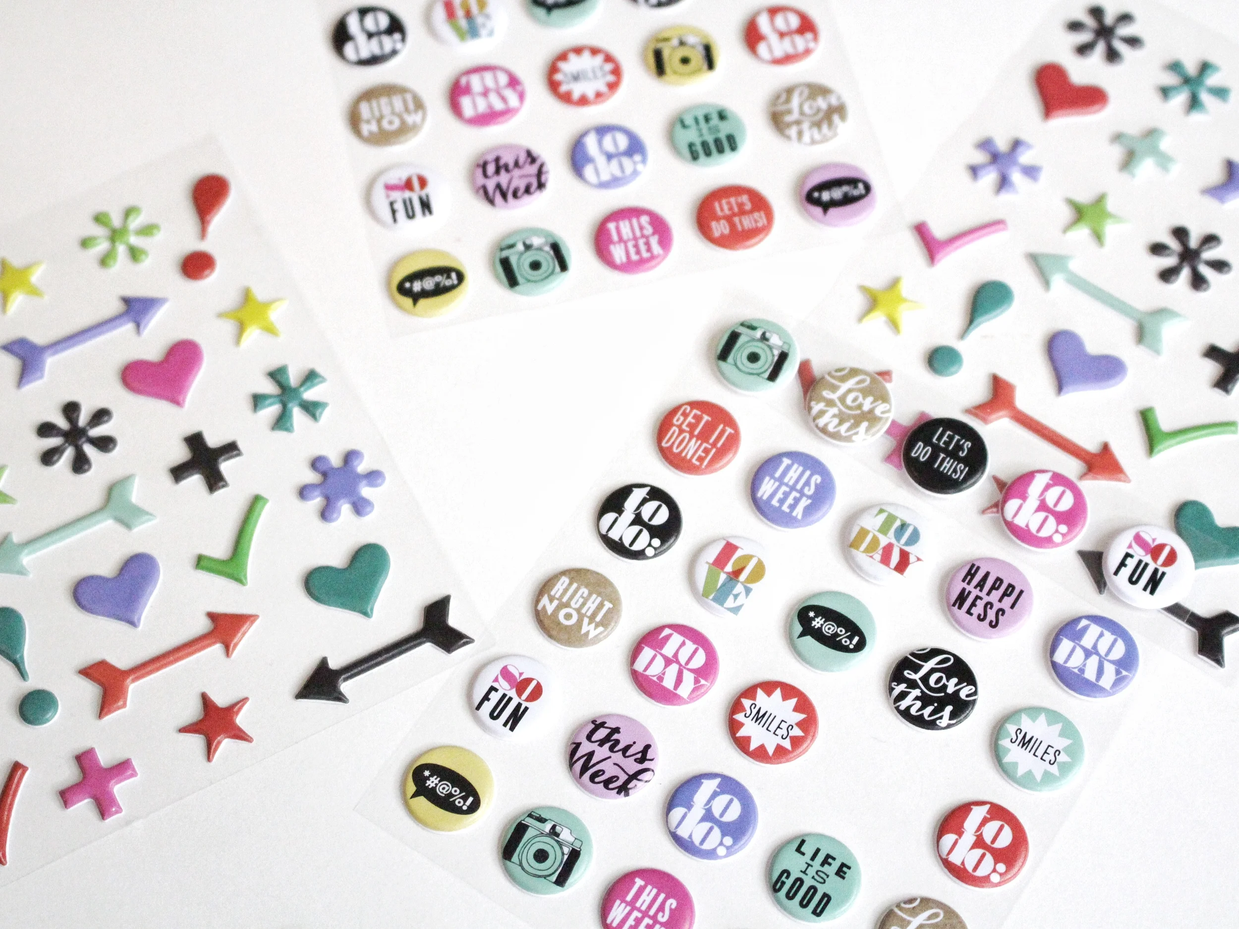Planner Stickers - PPS-51, 52, 54, 55, 56 (for PPS-53, refer to separate copy) Nothing is easier than customizing your planner with stickers! This value pack features stickers that were designed to fit perfectly in the daily columns of your weekly view in The Happy Planner™. Each package includes 6 sheets of stickers that contain icons and sayings specifically for planners.