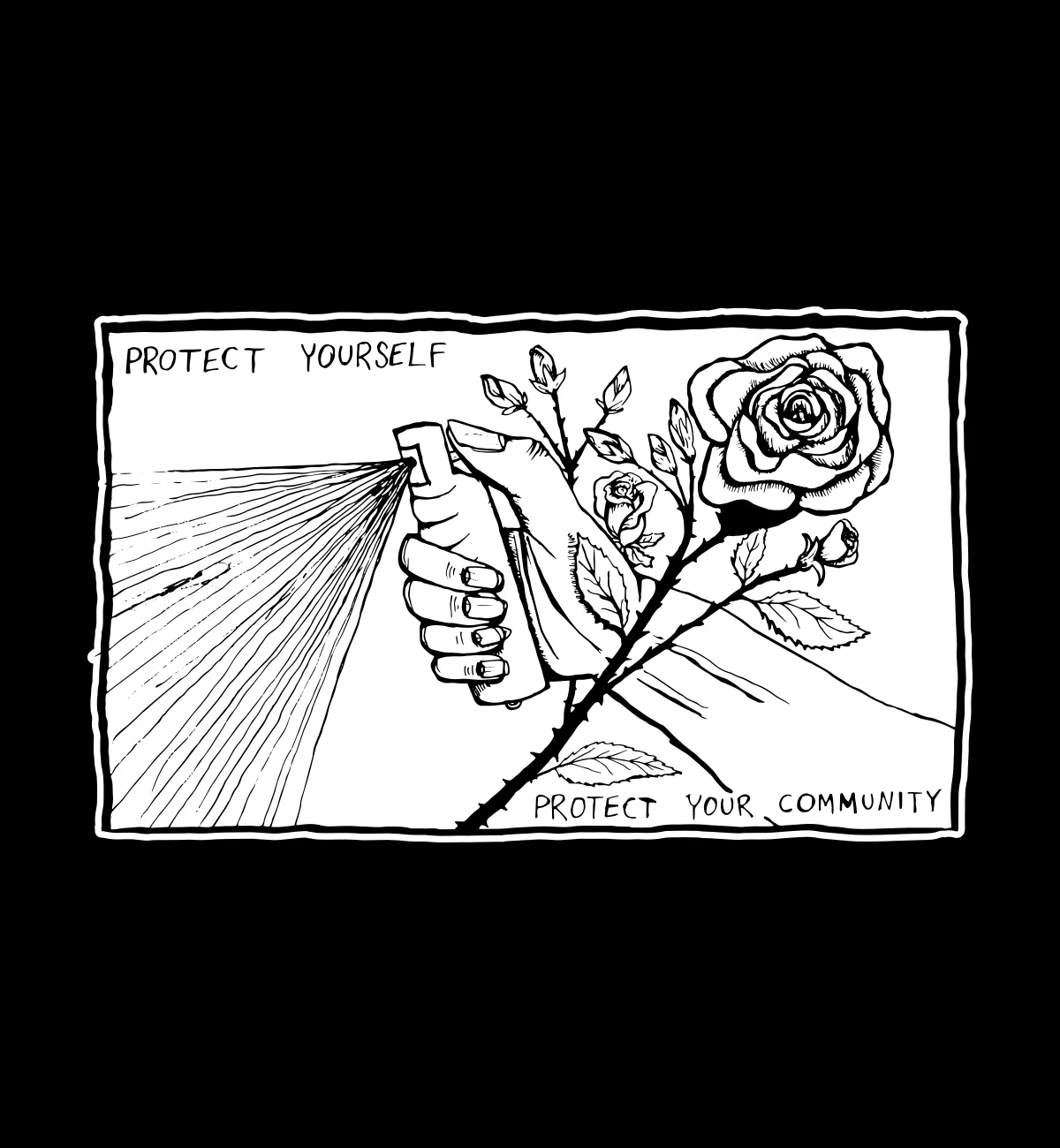 "Protect Yourself/Protect Your Community" Graphic with Mace and Rose - dfrntpigeon