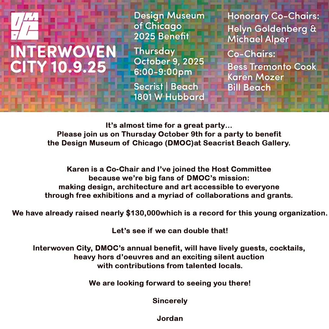 Please join us for a party&hellip; Tickets at designchicago (dot) org / Events&hellip; hoping to see you there in a couple of weeks, cheers!