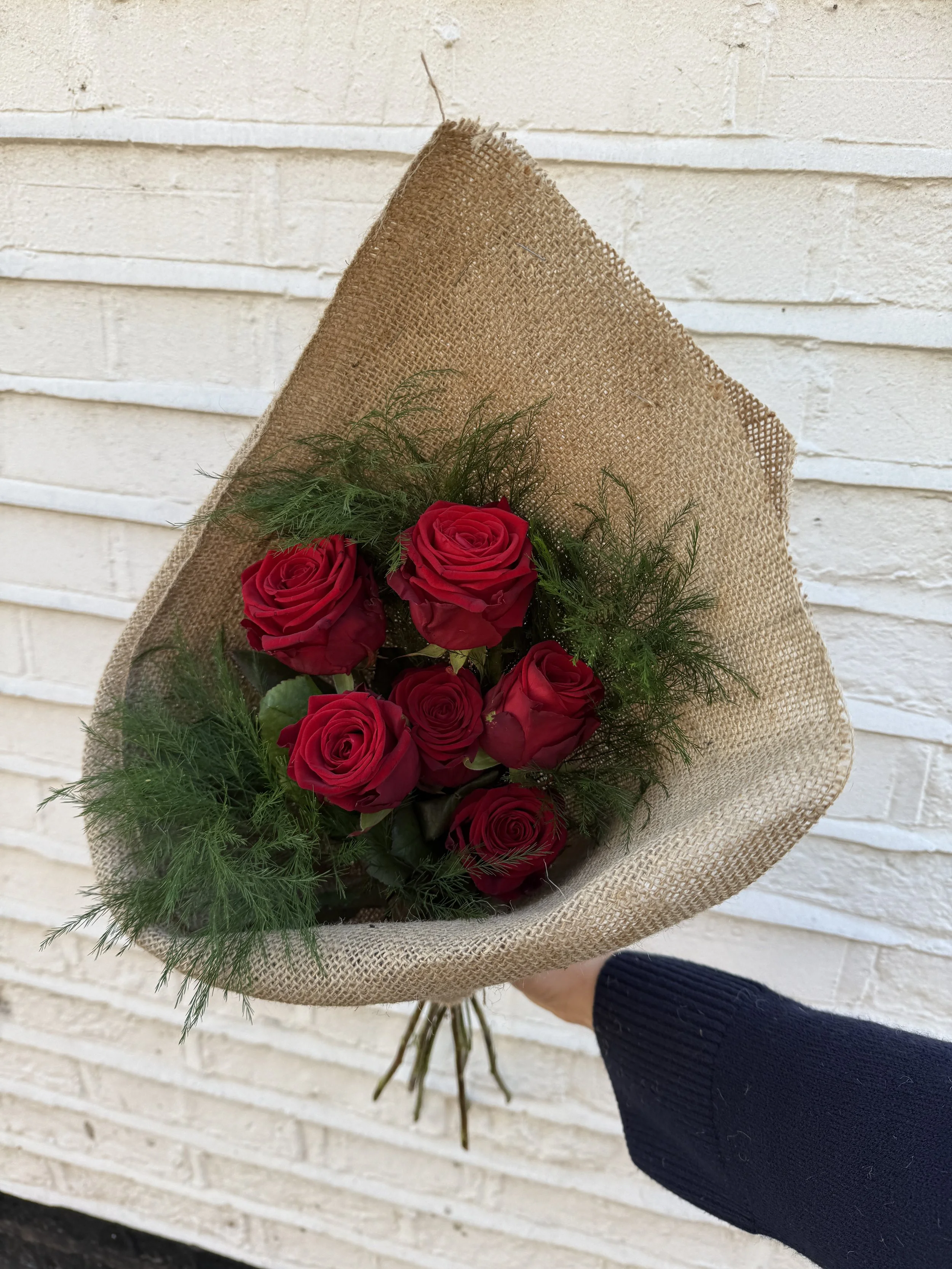 6 Red Rose & Fern Posy