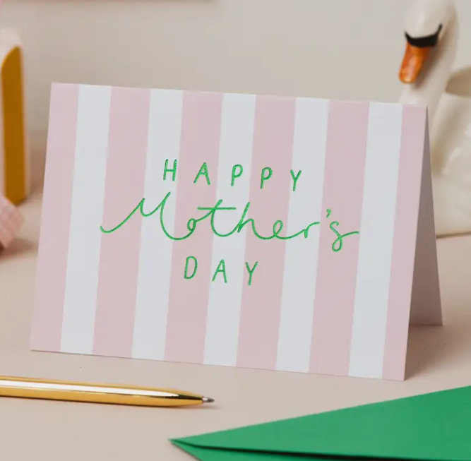'Happy Mother's Day' Pink Stripe Green Foil Card