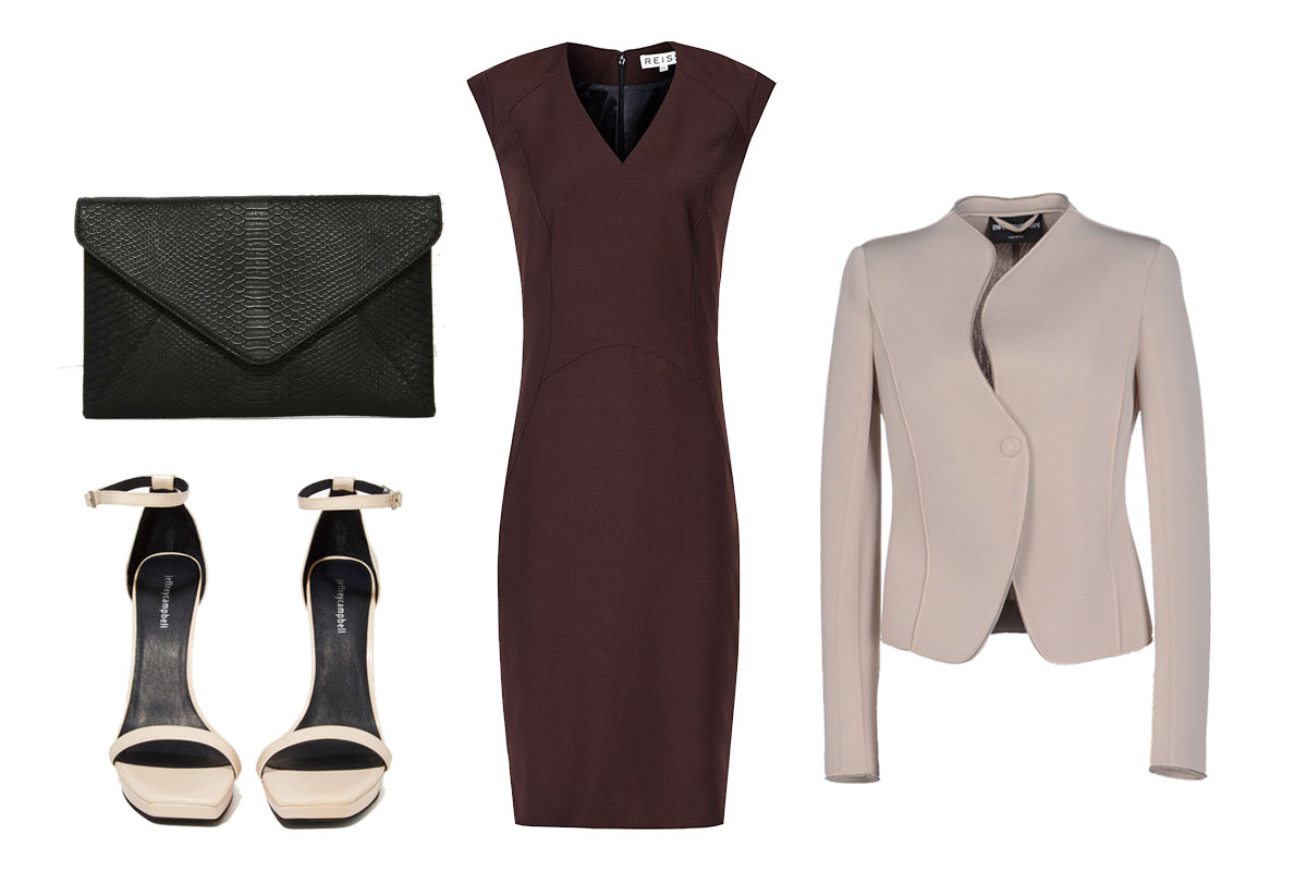 Kendra's Power Outfit : REISS Dress $370 , EMPORIO ARMANI Blazer $282 , NASTY GAL Bag $48, J EFFREY CAMBELL Heels $162
