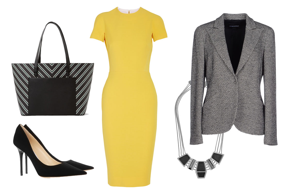 SEPIDEH'S PROFESSIONAL POWER OUTFIT: VICTORIA BECKHAM DRESS $2365 , MICHAEL MICHAEL KORS Tote $200 , JIMMY CHOO Heels $595