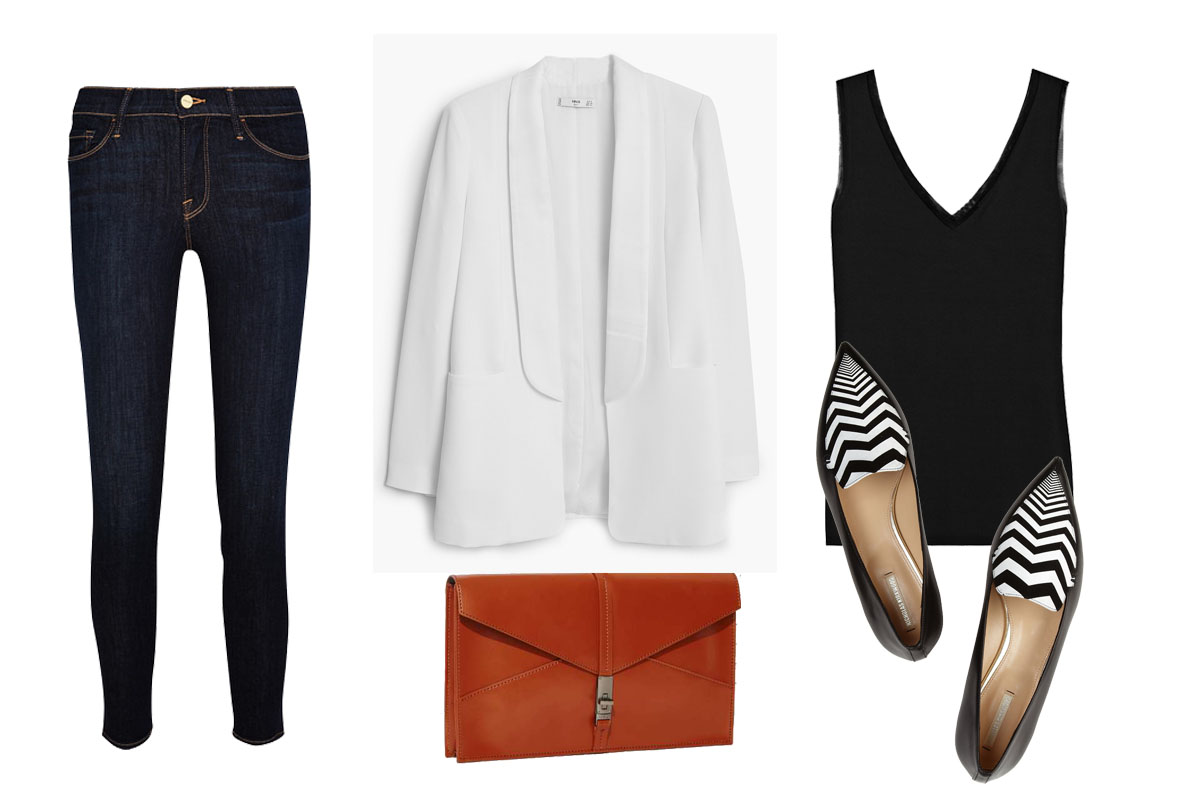 SEPIDEH'S CASUAL POWER OUTFIT: FRAME DENIM Jeans $200 , REISS Top $60 , KELSI DAGGER Leather Clutch $98