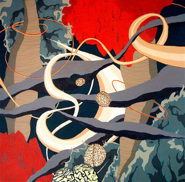   Floating Brains In A Brain   Acrylic on Canvas  24” x 24” 