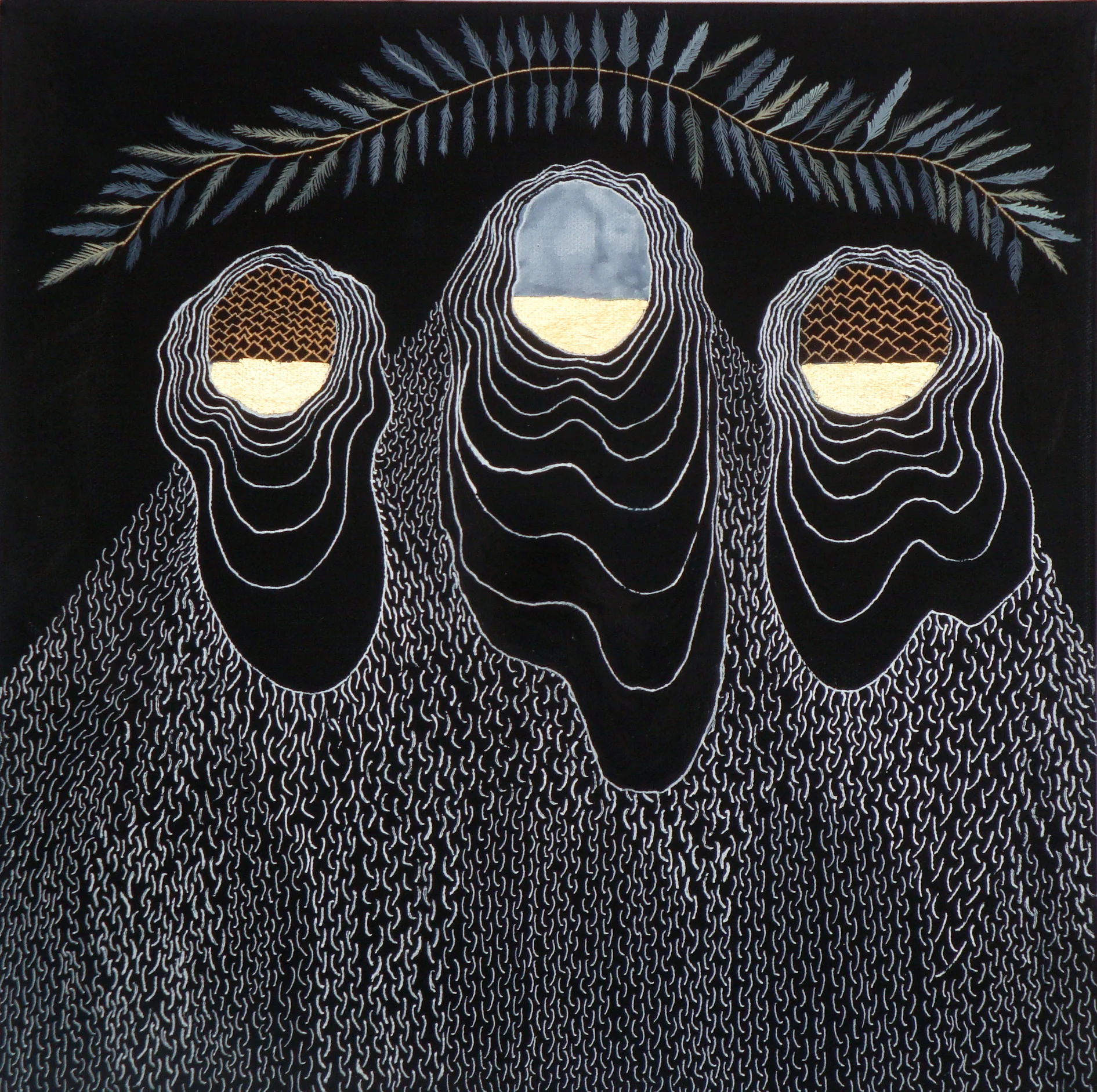   Mother and Daughters   Gouache on Canvas  12” x 12” 