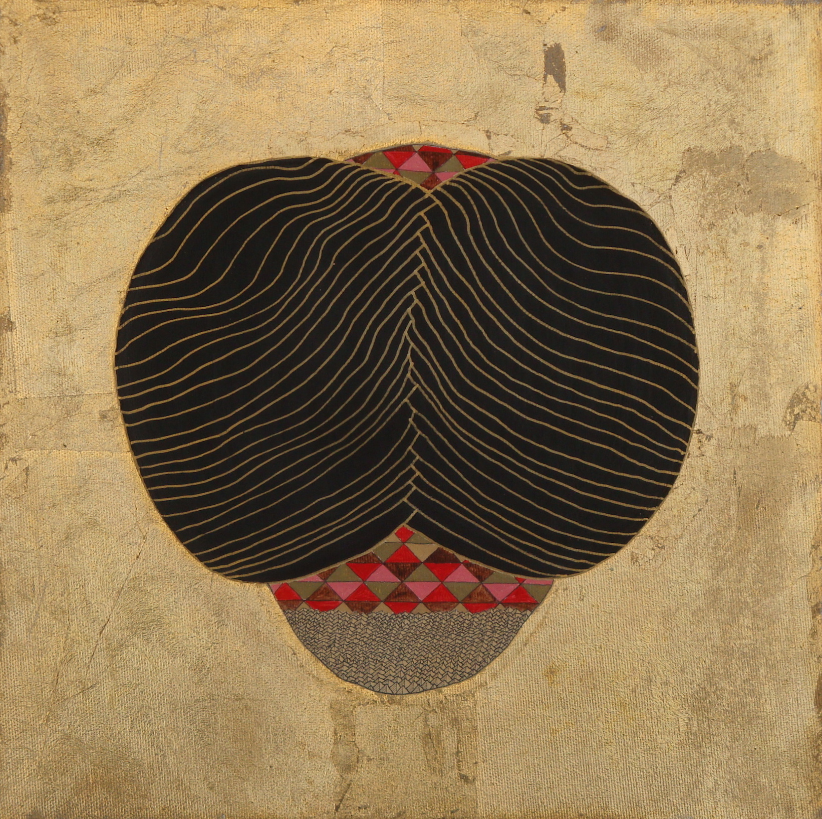  Alien Head  Goauche, Gold Leaf on Canvas  12” x 12” 