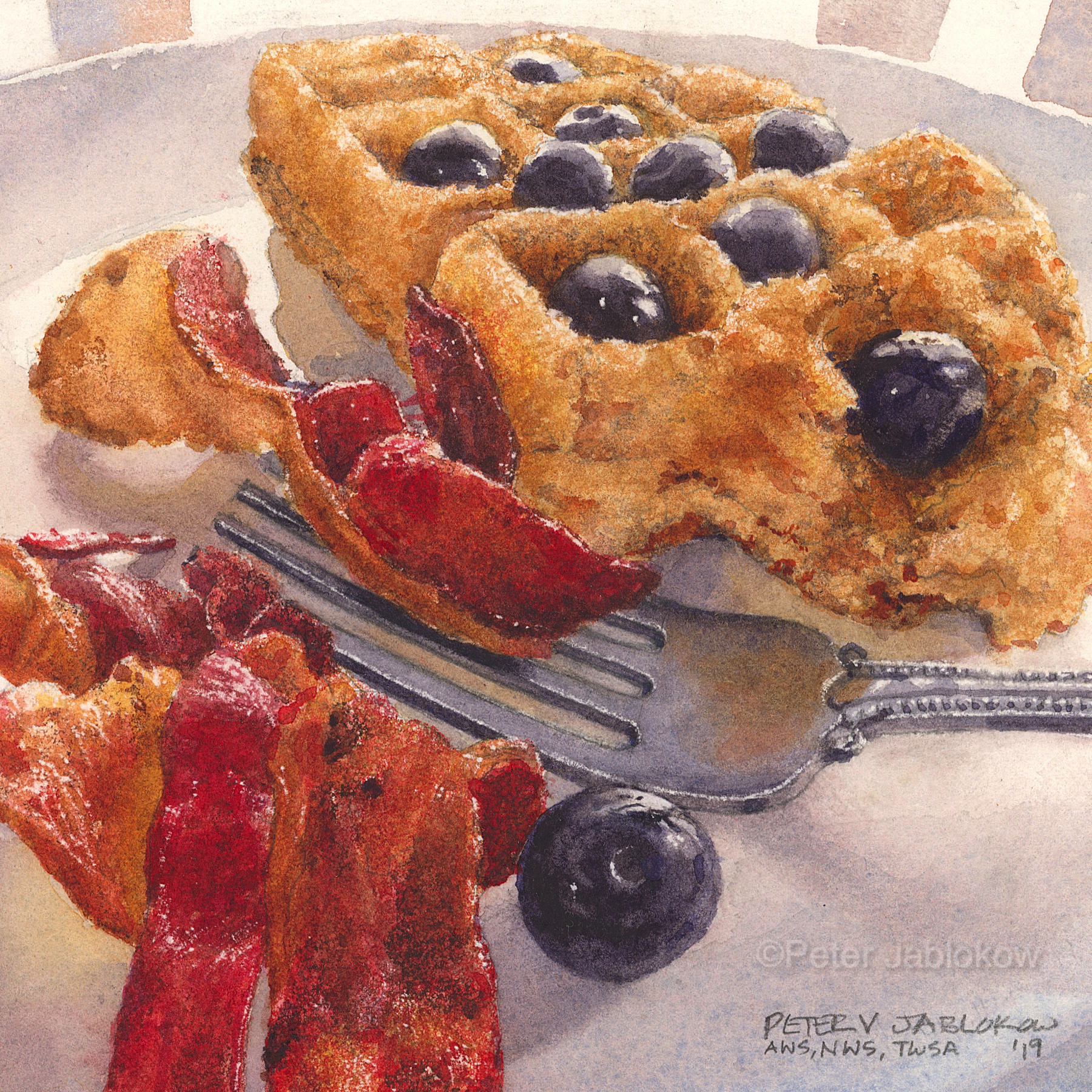 Waffle with Blueberries and Bacon