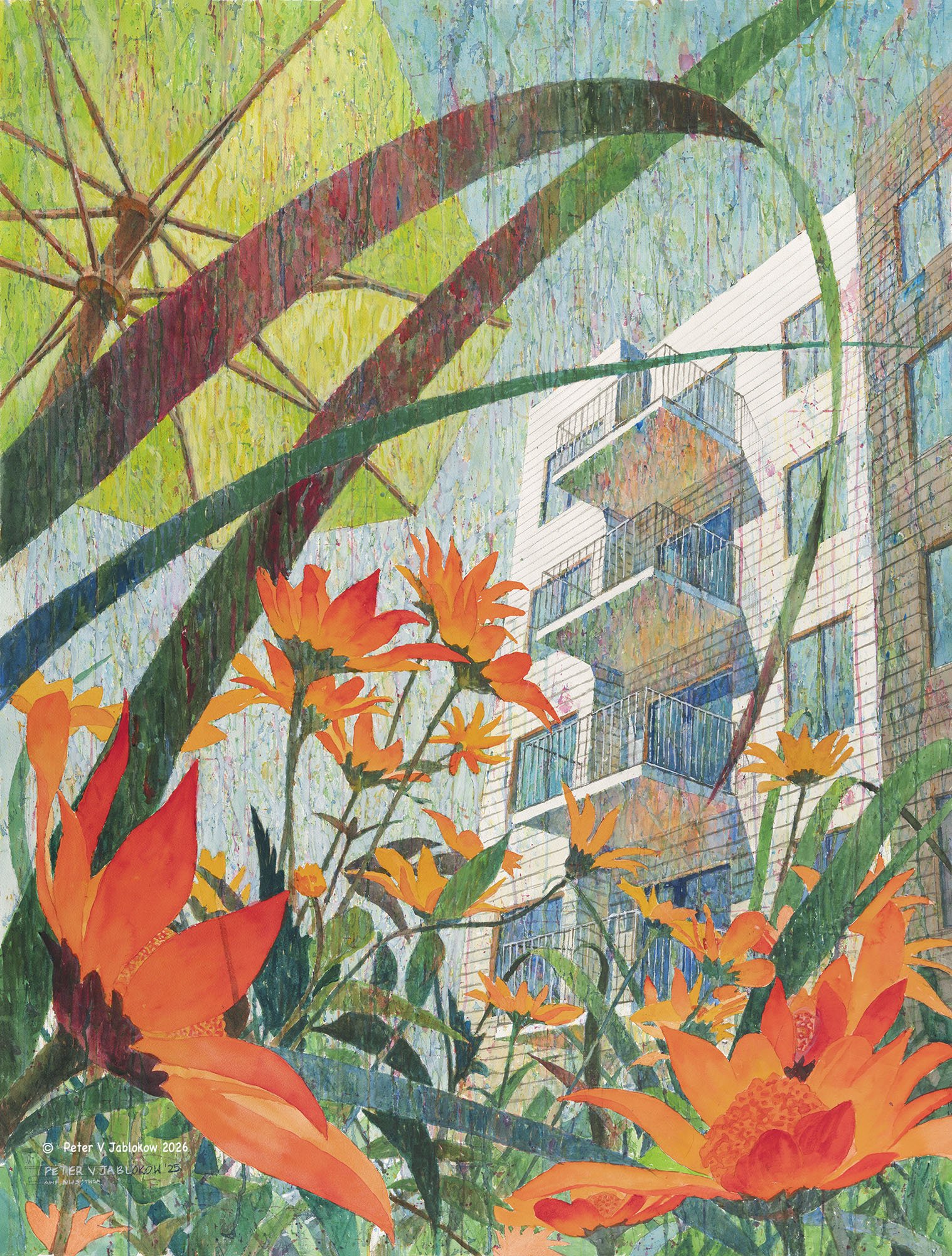 Pool Deck with Orange Flowers