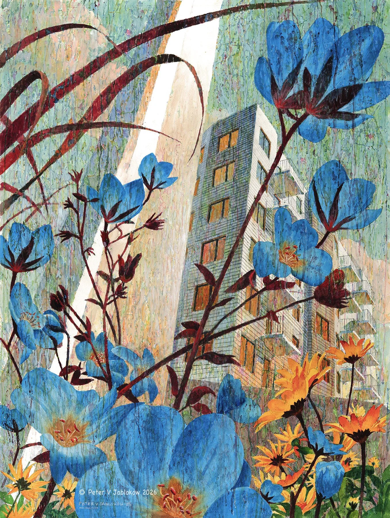 Arbor House with Blue Flowers