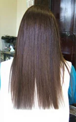 After: 7 weeks later, airdried. Client scheduled 2nd BKT because underneath was reverting. Bends still straight at crown, no further bend breakage.