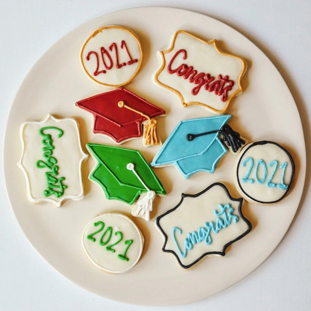 It's nearly time to send off our 2021 graduates! We have custom graduation sugar cookies, custom layer cakes, AND custom cookie cakes &ndash; anything you need to celebrate your favorite grad. Give us a call or send us an email at order@emilykatesbak