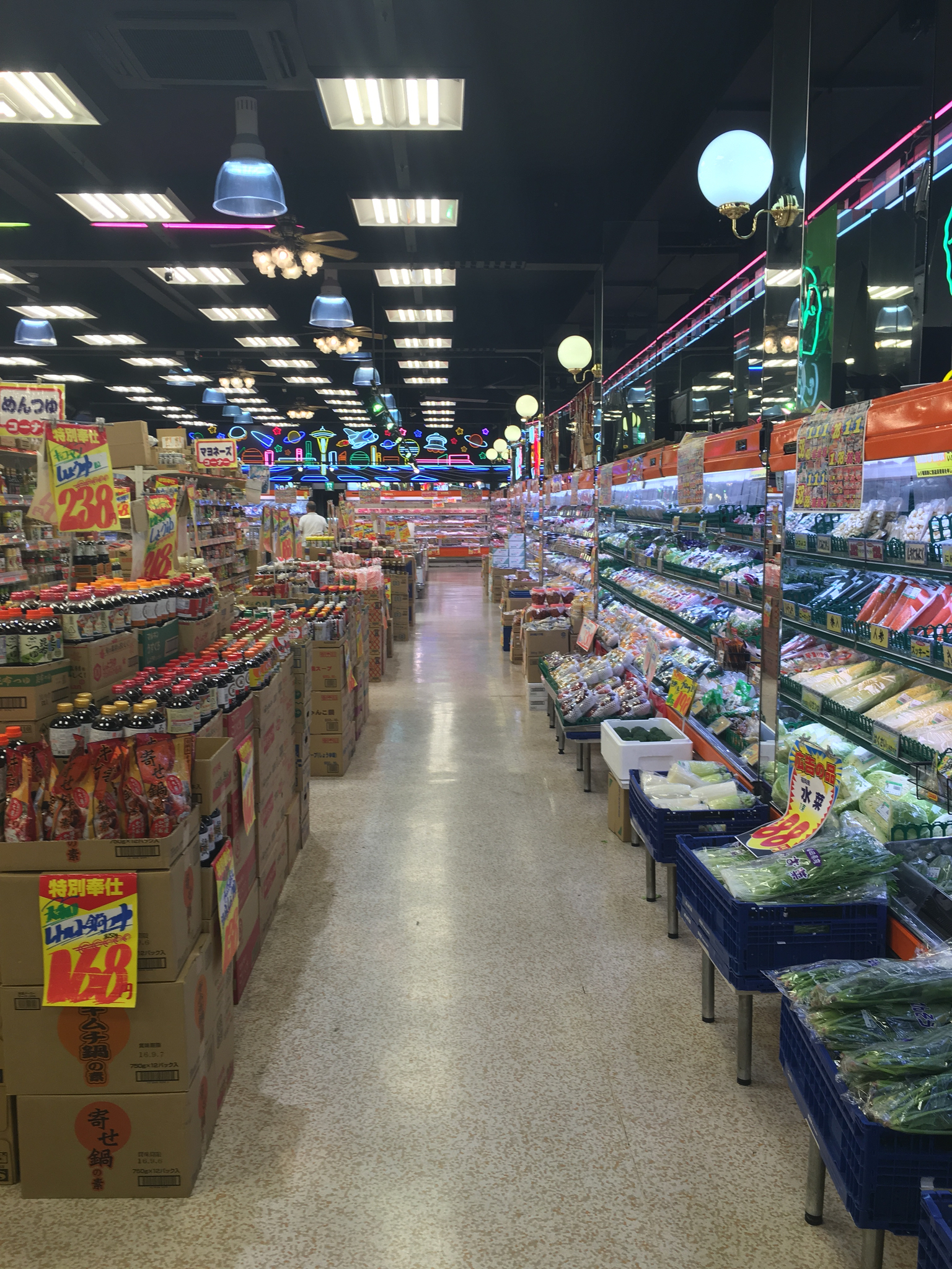 Osaka supermarket with crazy neon signs