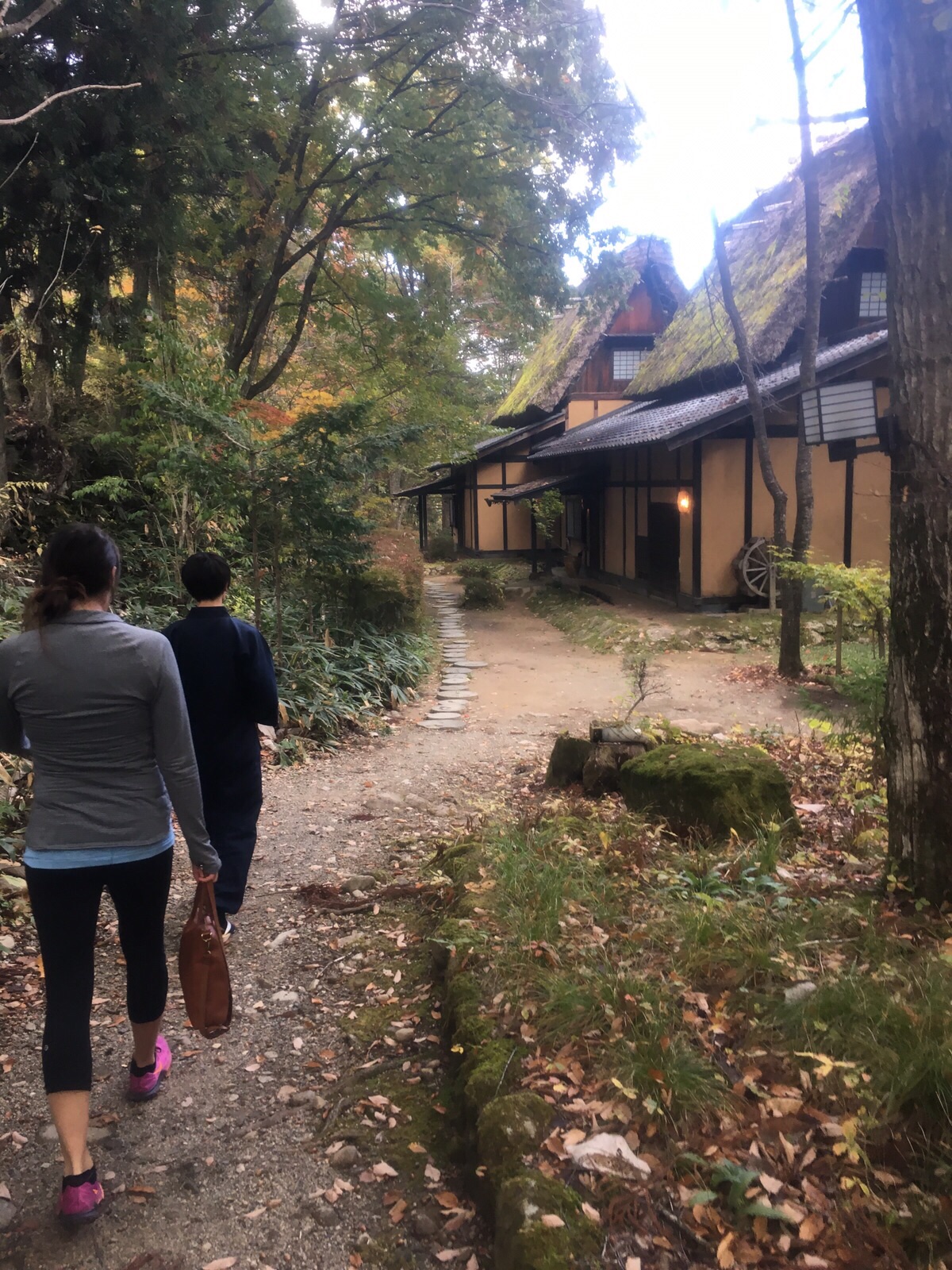 Walking to our cottage at Wanosato Ryokan!