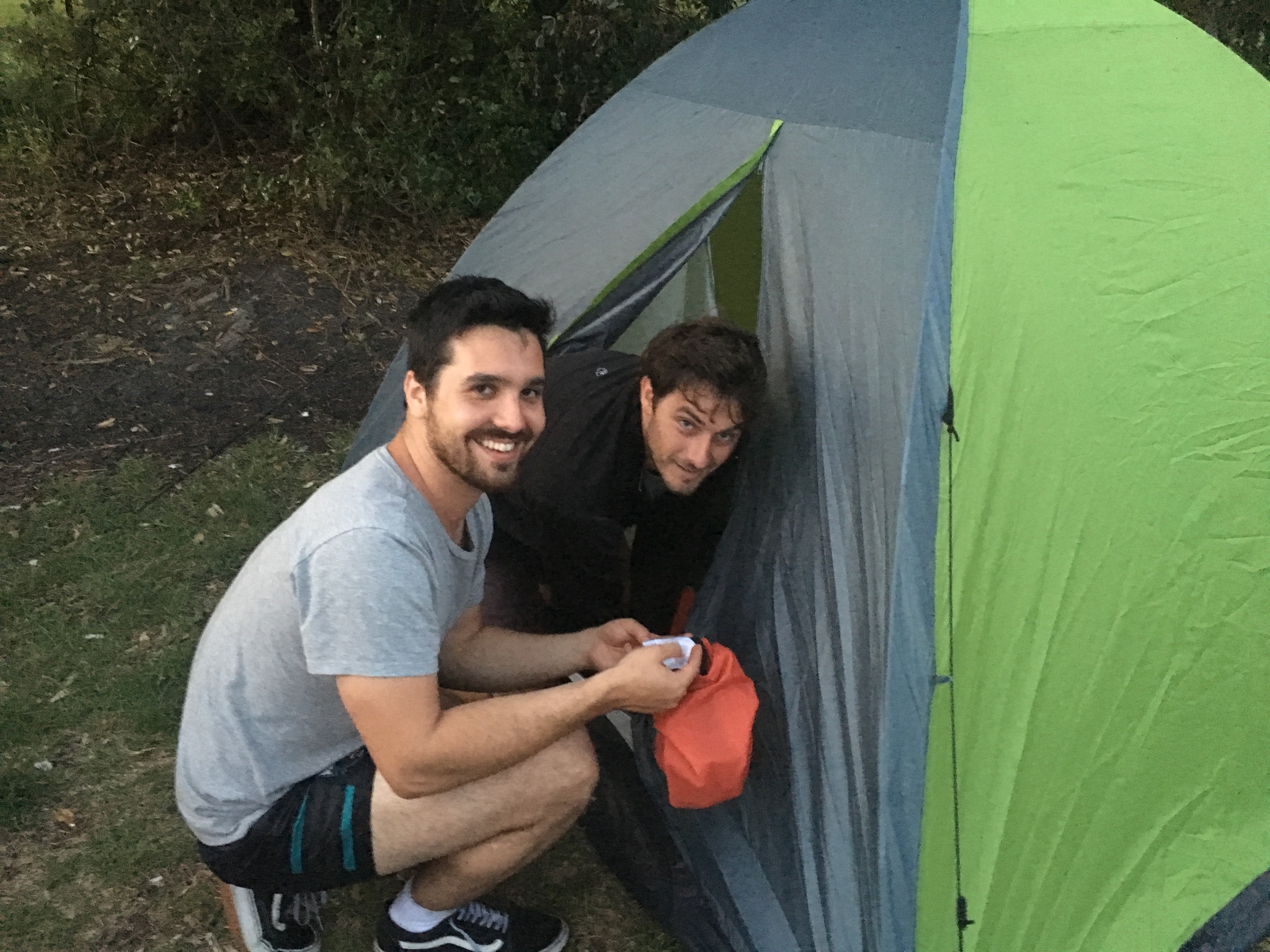 Alex and Cole on tent setup