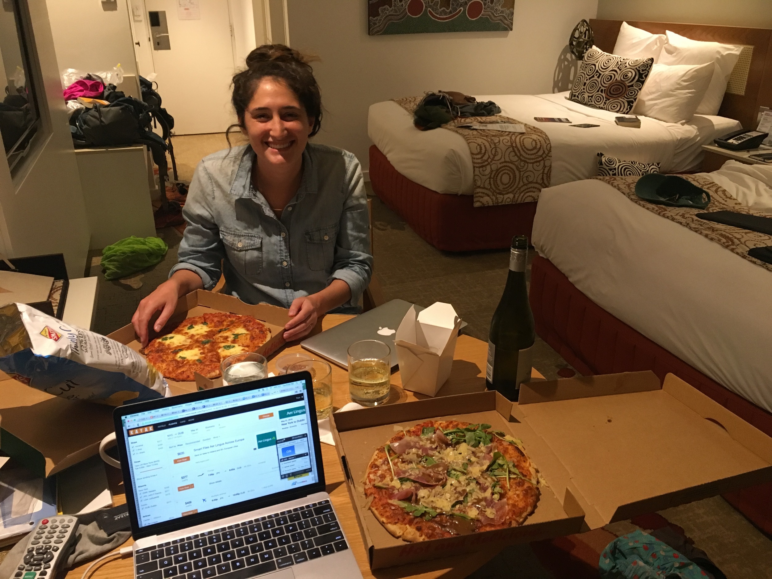 Night of pizza, champagne and trip planning