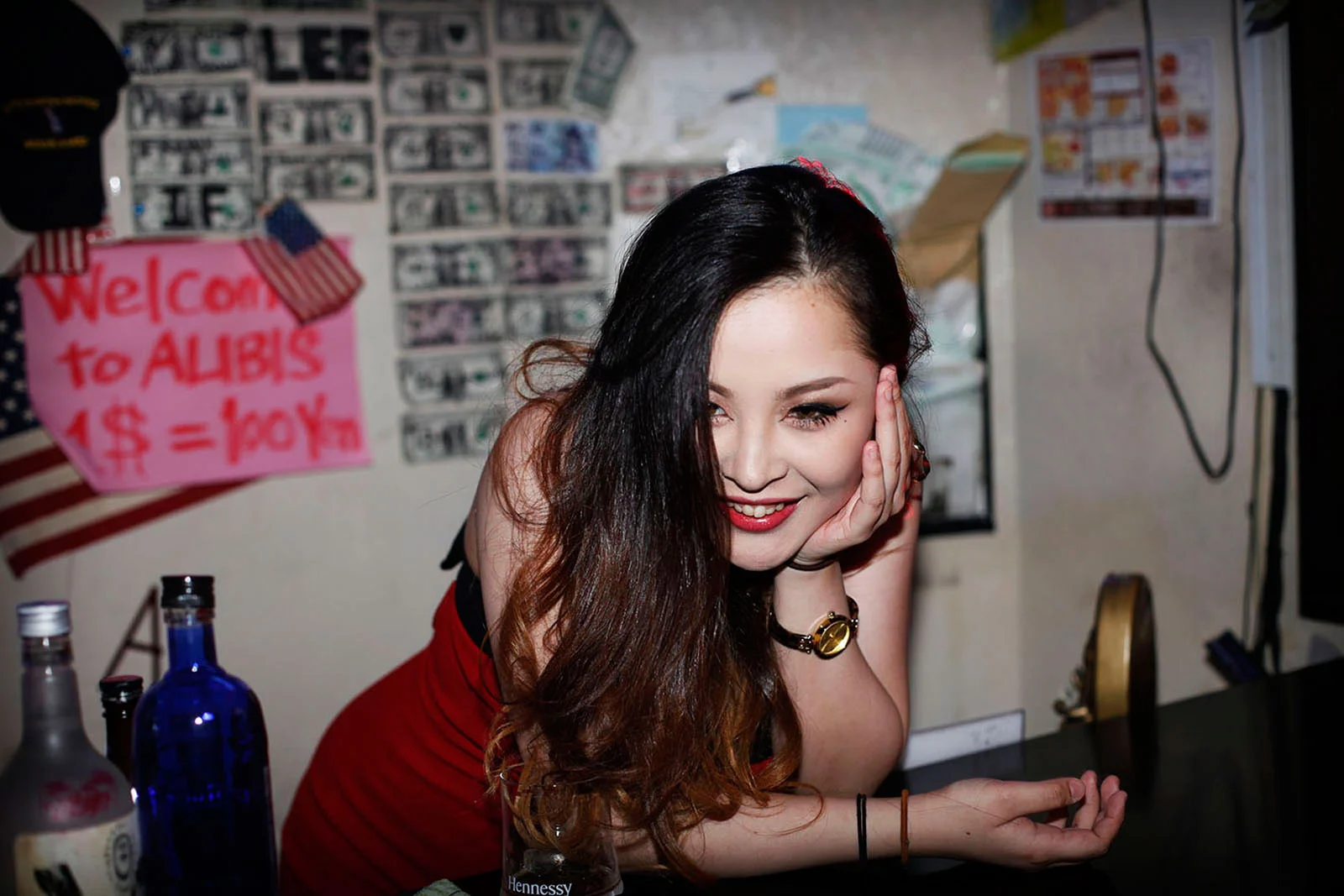 A girl in sailor town's small bar Sasebo, Japan 2015