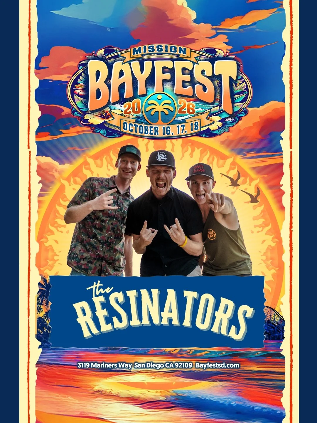 Somebody pinch us 🫠🫠 honored to share the stage with all of these LEGENDS! @bayfestsd is coming up quick and tickets are moving fast! DONT MISS IT! 

Catch us on day 3. Sunday 10/18 🤘🏼

#bayfestsd #theresinators #sandiego #missionbayfest #festiva