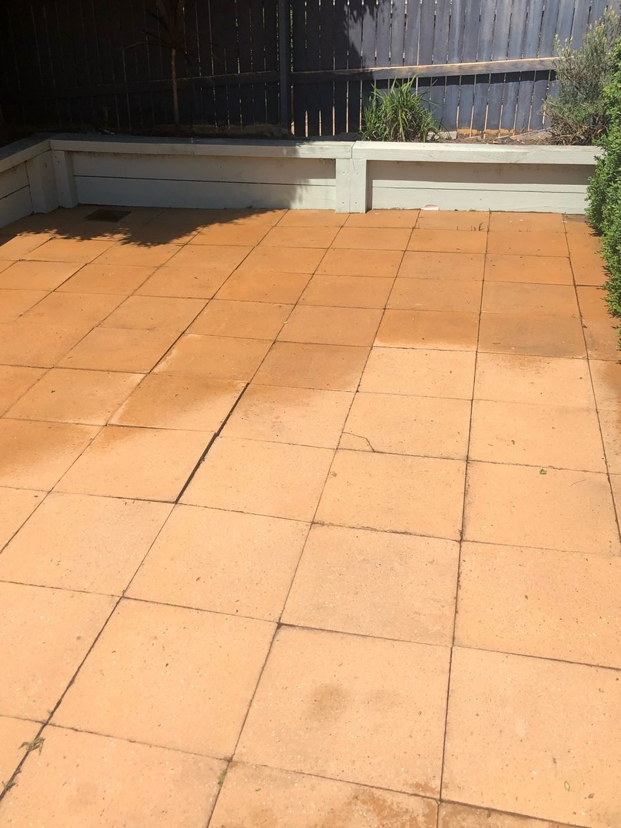 Square courtyard pavers after cleaning (Canberra)