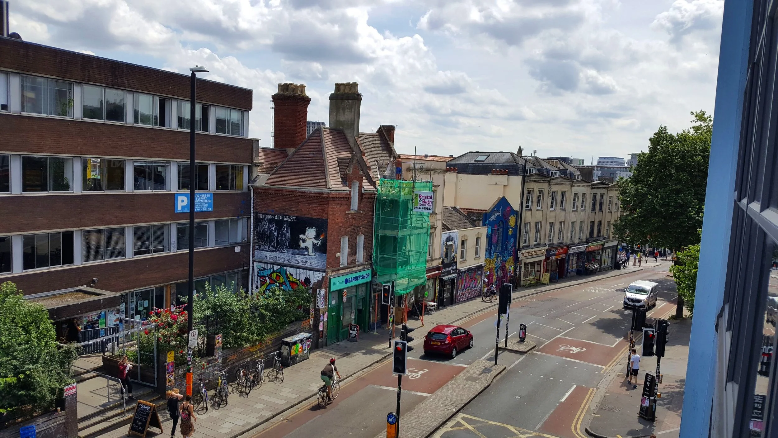 View from the office window including the Banksy ‘Mild Mild West’