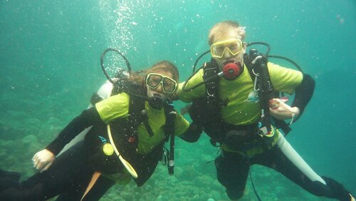 Chloe on a dive with her husband and co-director JJ Harvey