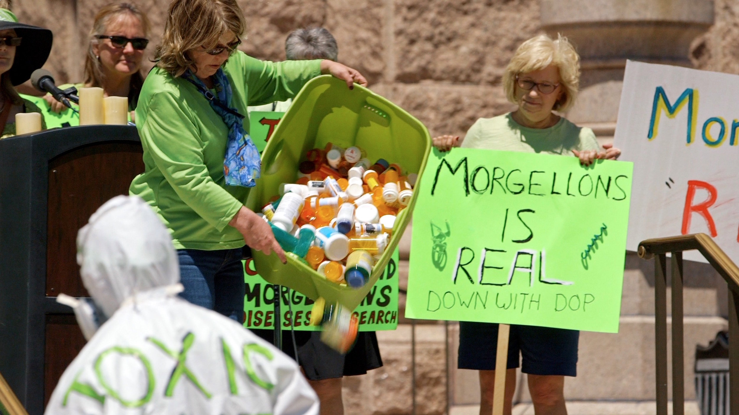  Cindy Casey-Holman protests lack of medical treatment for Morgellons Disease on the steps of the Texas State Capitol. 