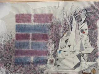 3’x4.5’ mixed media drawing, with one lifesaver. 
