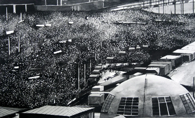  Protest Crowd, Tahrir Square (5), 2011. Ink on paper, 40cm x 58cm 