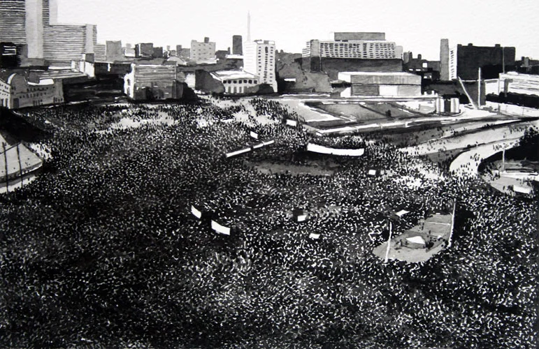  Protest Crowd, Tahrir Square (4), 2011. Ink on paper, 40cm x 58cm&nbsp; 