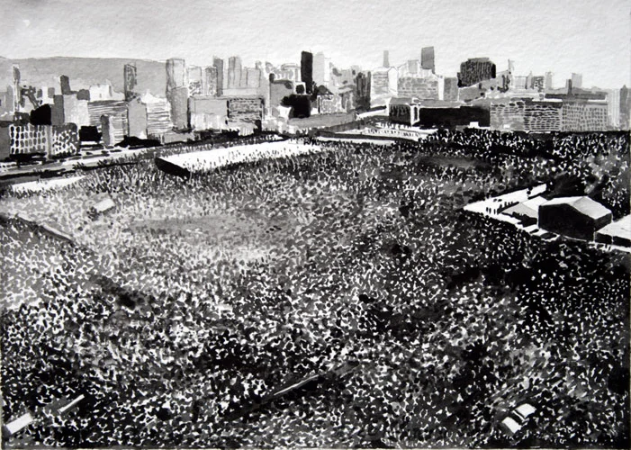 Protest Crowd, Beirut (2), 2009. Ink on paper, 40cm x 58cm