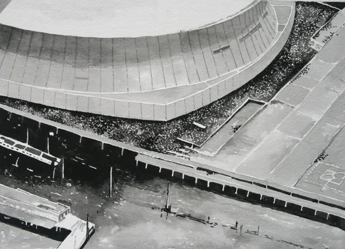  Shelter Seeking Crowd, New Orleans, 2009. Ink on paper, 40cm x 58cm 