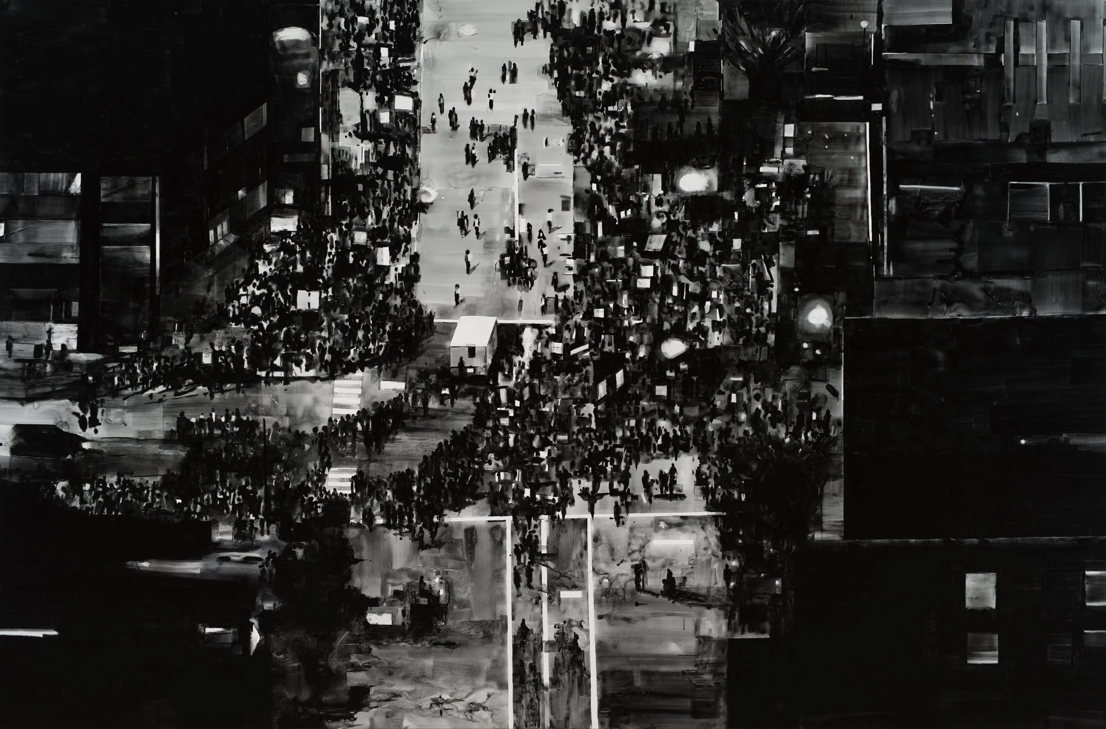  Protest Crowd, Chicago, USA, Trump Rally 2, (2016), 2017 Japanese ink on linen, 195 x 300cm, Courtesy of the artist 