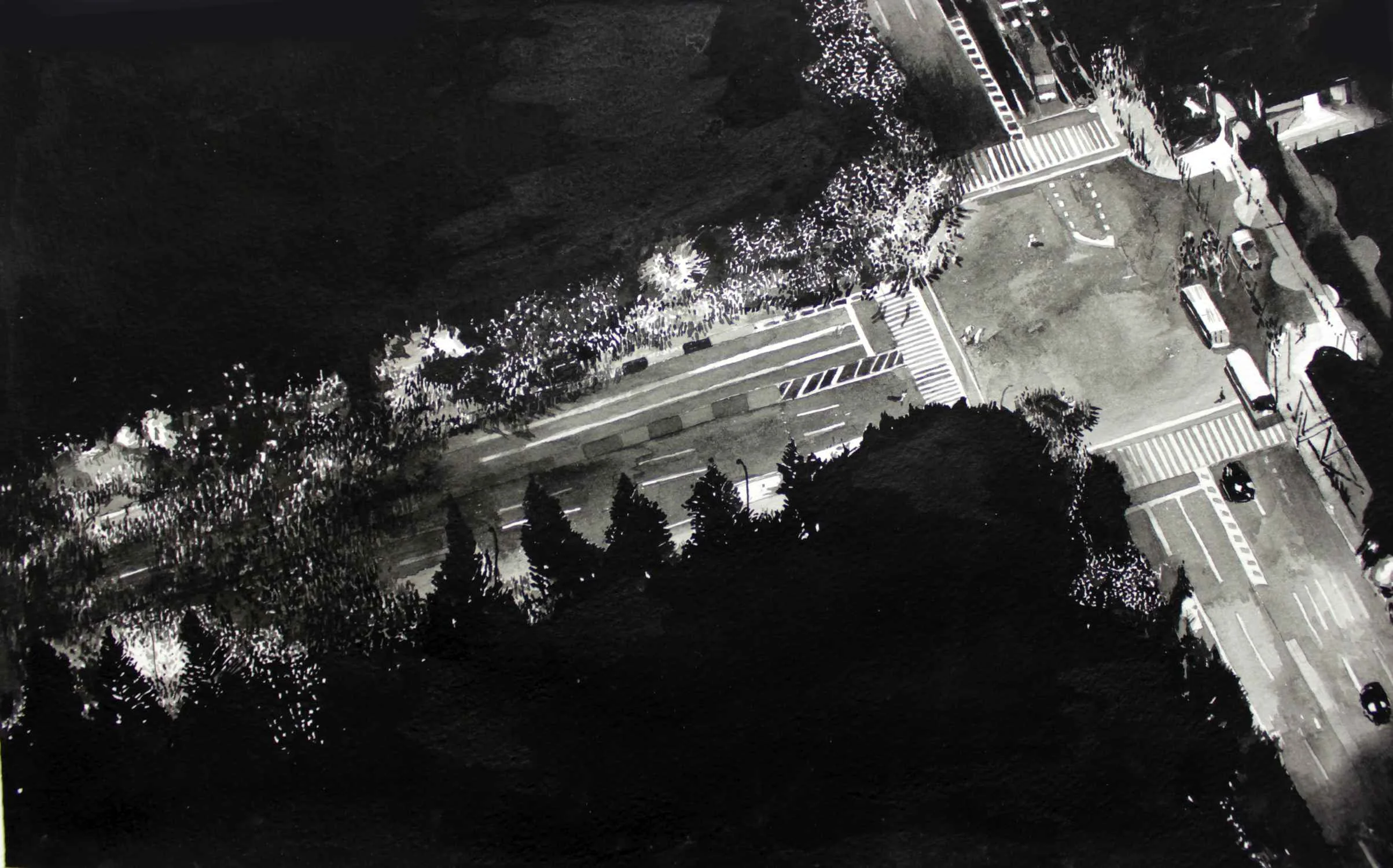  Protest Crowd, Tokyo (Version 5) Ink on paper, mounted on aluminium, white box frame, 40cm x 58 cm. 2013. 