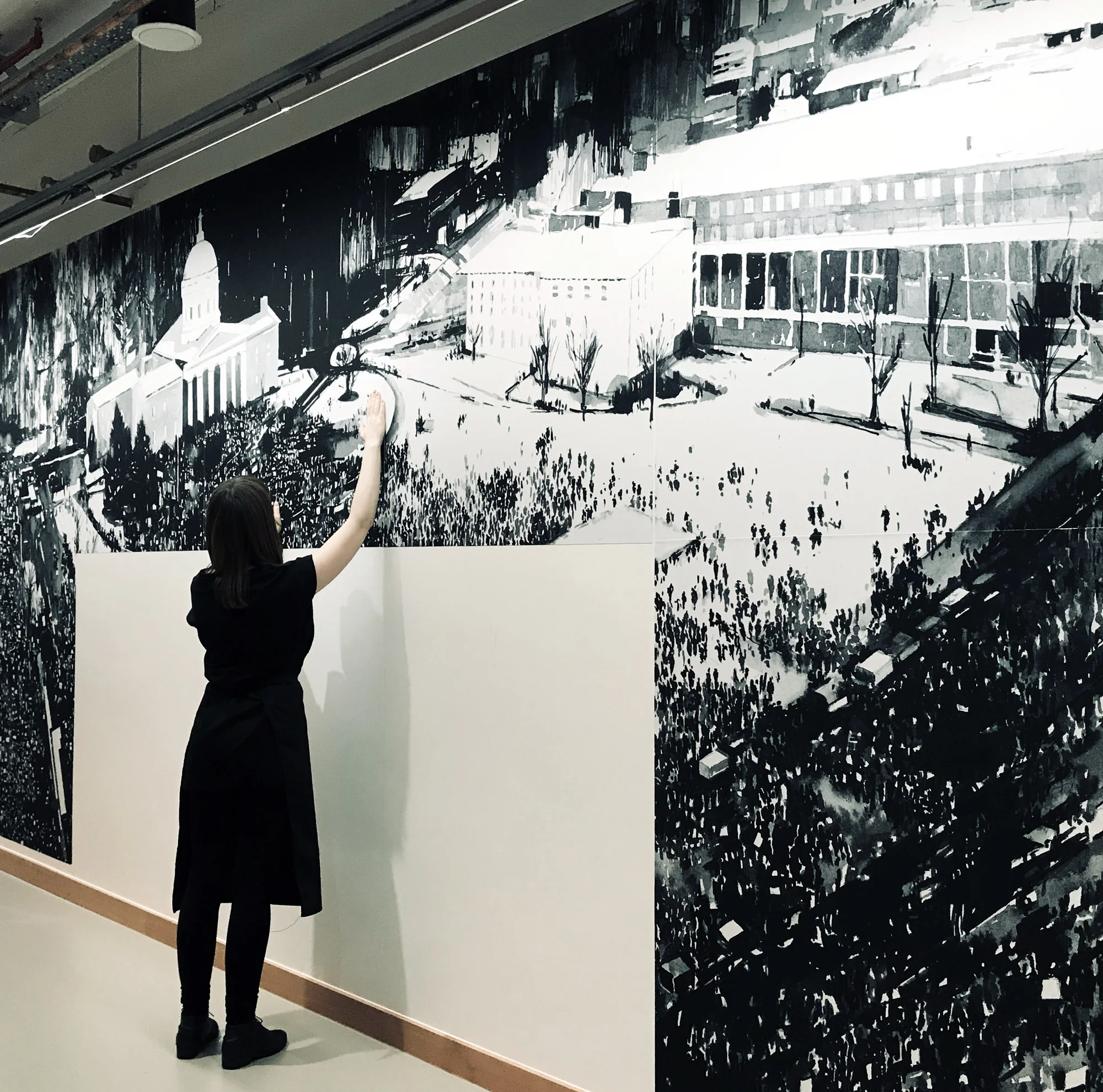 ‘And the Ground Shook’ is installed. This is a three wall print and painting installation at Facebook’s new London Offices at Rathbone place.Curated by Josephine Kelliher