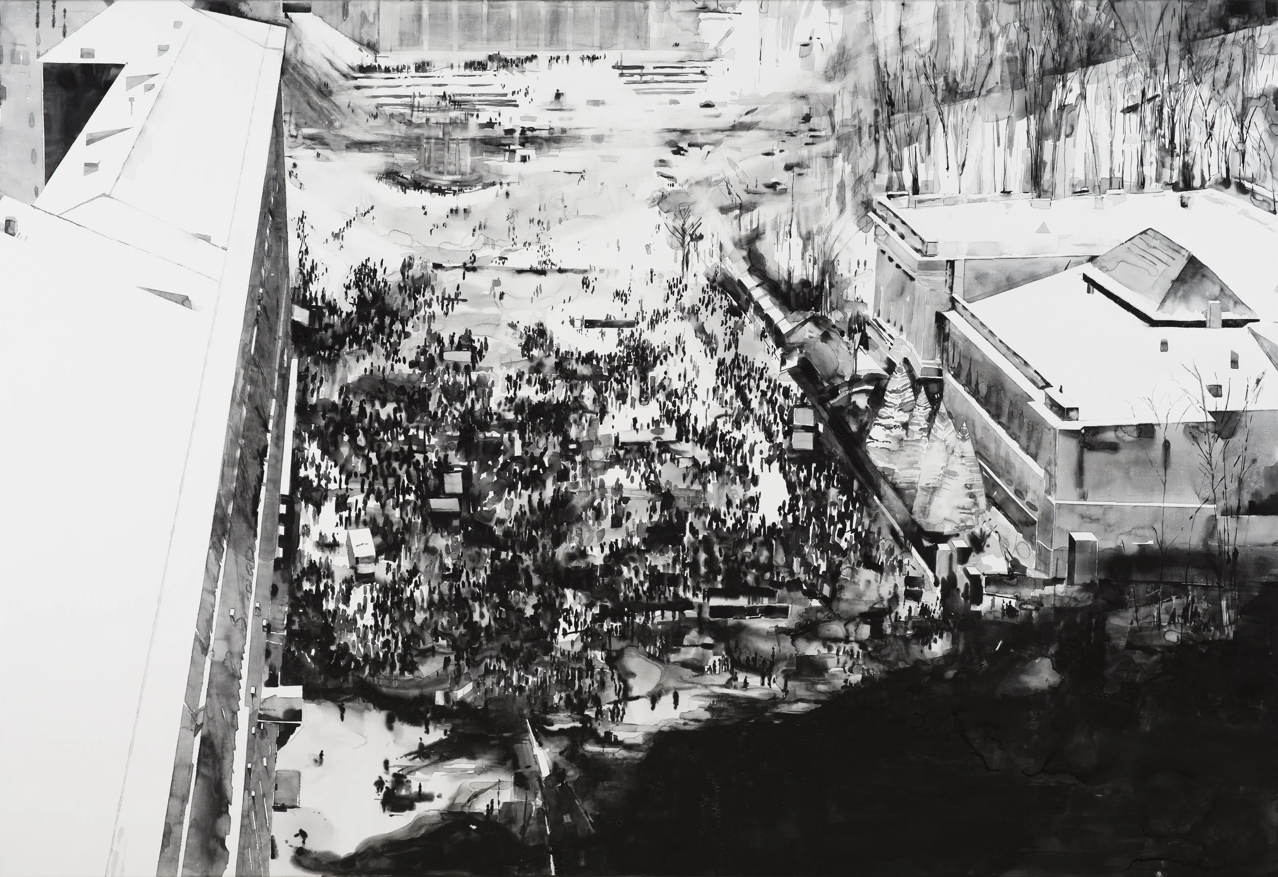  Protest Crowd, Moscow, 2015 Japanese ink on linen, 165 x 255cm. 